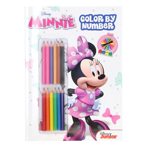 Livre de coloriage avec 12 crayons de couleur Minnie Mouse - Couleurs par numéros