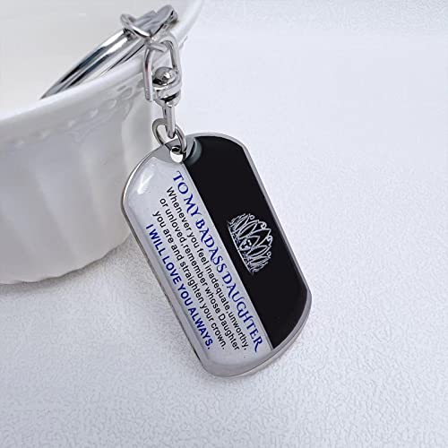 To My Badass Daughter Keychain Keepsake For Daughter Keychain Stainless Steel Crown Keychain For Daughter Gift(Daughter Silver) #TOP5
