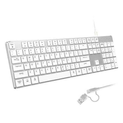 Clavier filaire rétroéclairé USB C et USB A pour PC portable, Windows et tablette iPad blanc
