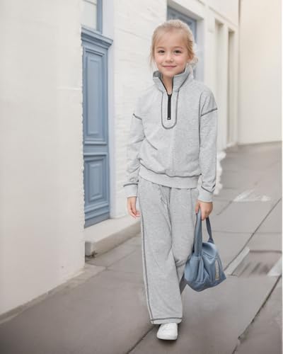 JiAmy Conjunto de 2 peças de moletom casual de lapela com meio zíper e calça de perna larga para men