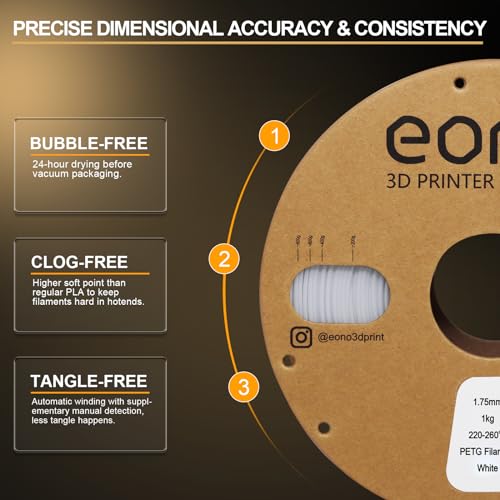 EONO PETG Filament 1,75 mm Stärkere Zähigkeit PETG 3D Drucker Filament 1 kg (2,2 Pfund) Maßgenauigkeit +/- 0,03 mm für FDM 3D Druck, PETG Weiß – Bild 4