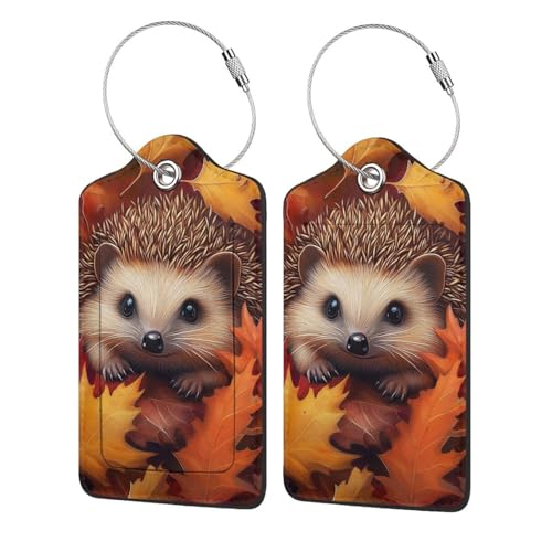 Cute Hedgehog Autumn Luggage Tag with Stainless Steel Loop and Address Card for Travel Bag Suitcase 4 Pcs