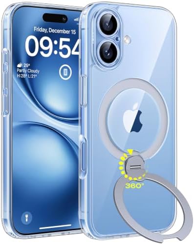 TOCOL für iPhone 17 Hülle mit Ständer, 360° Drehbarem, Transparent | Kompatibel mit MagSafe, Vollständiger Kameraschutz Handyhülle, Militärschutz Stoßfest Kratzfest Haltbarkeit Cas