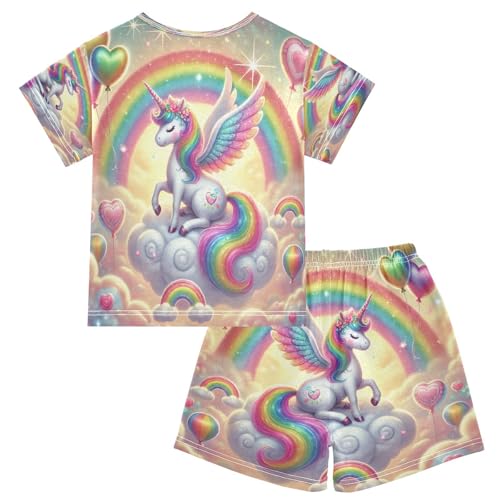 Unicorns Valentines Pinkish Pajama Set Short Sleeve PJ Set Cotton Summer Pajamas Sleepwear Soft 5Y2