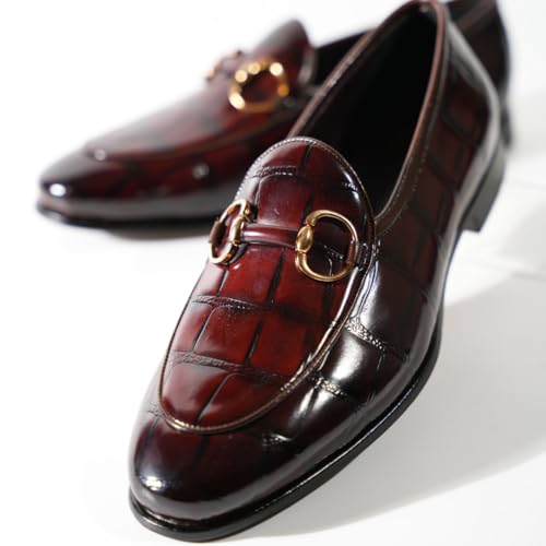 Image of Monkstory Horsebit Smart Croc-Effect Slip-Ons - Burgundy