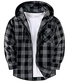 Flannel Shirt for Men Hooded Casual Zip Up Plaid Shirt Fall Stylish Long Sleeve Plaid Hoodie with Pocket Dark Gray