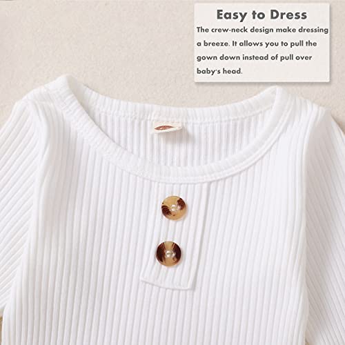 Nzrvaws Baby Gown Newborn Cotton Pit Nightgown Long Sleeve Baby Sleeping Bags With Button Baby Boy Girl Coming Home Outfits Set With Hat Set White #TOP6