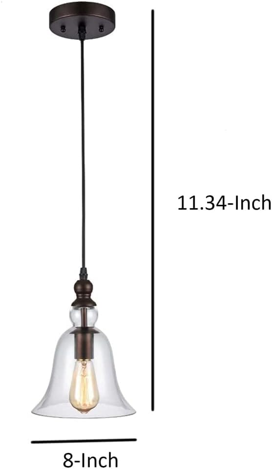 Pemberly Row Industrial 1-Light Ceiling Mini Pendant, 8 in Shade, Rubbed Bronze Finish, Glass and Steel Construction, Clear Glass Downlight, Hardwired Indoor Lighting Fixture for Transitional Spaces