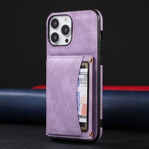 Étui de téléphone portefeuille en cuir de qualité supérieure pour iPhone 15 Plus finition violette