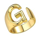 JewelryWe - Anillo personalizado ajustable para mujer - Joyería audaz con letra inicial abierta, anillos de fiesta y sello femenino y anillos de alfabeto abiertos chapados en oro de 18 quilates, letra