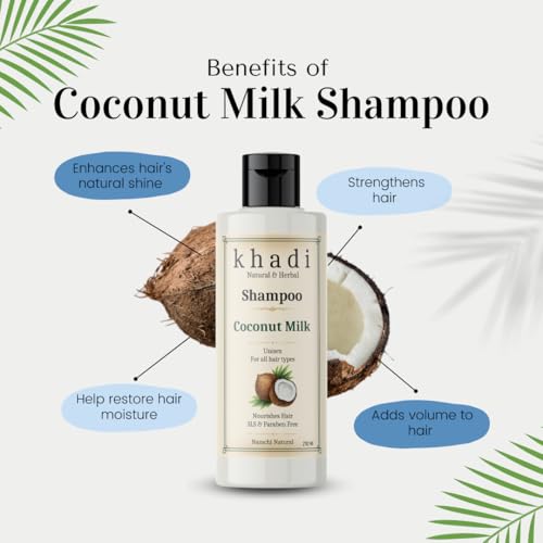 Image of Khadi Coconut Milk Natural Shampoo | Deep Nourishment & Hydration | Sulfate, SLS & Paraben Free | Khadi Natural Shampoo for Women & Men 210 ml