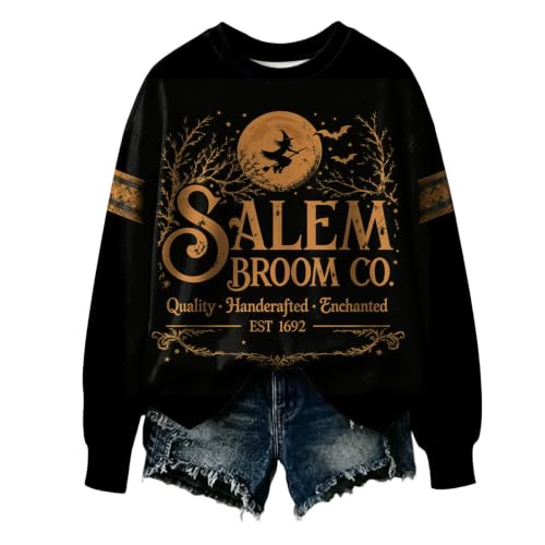 Halloween Sweatshirt Women Fall Printed Sweatshirts Crewneck Long Sleeve Witch Tee Pullover Tops - image 3