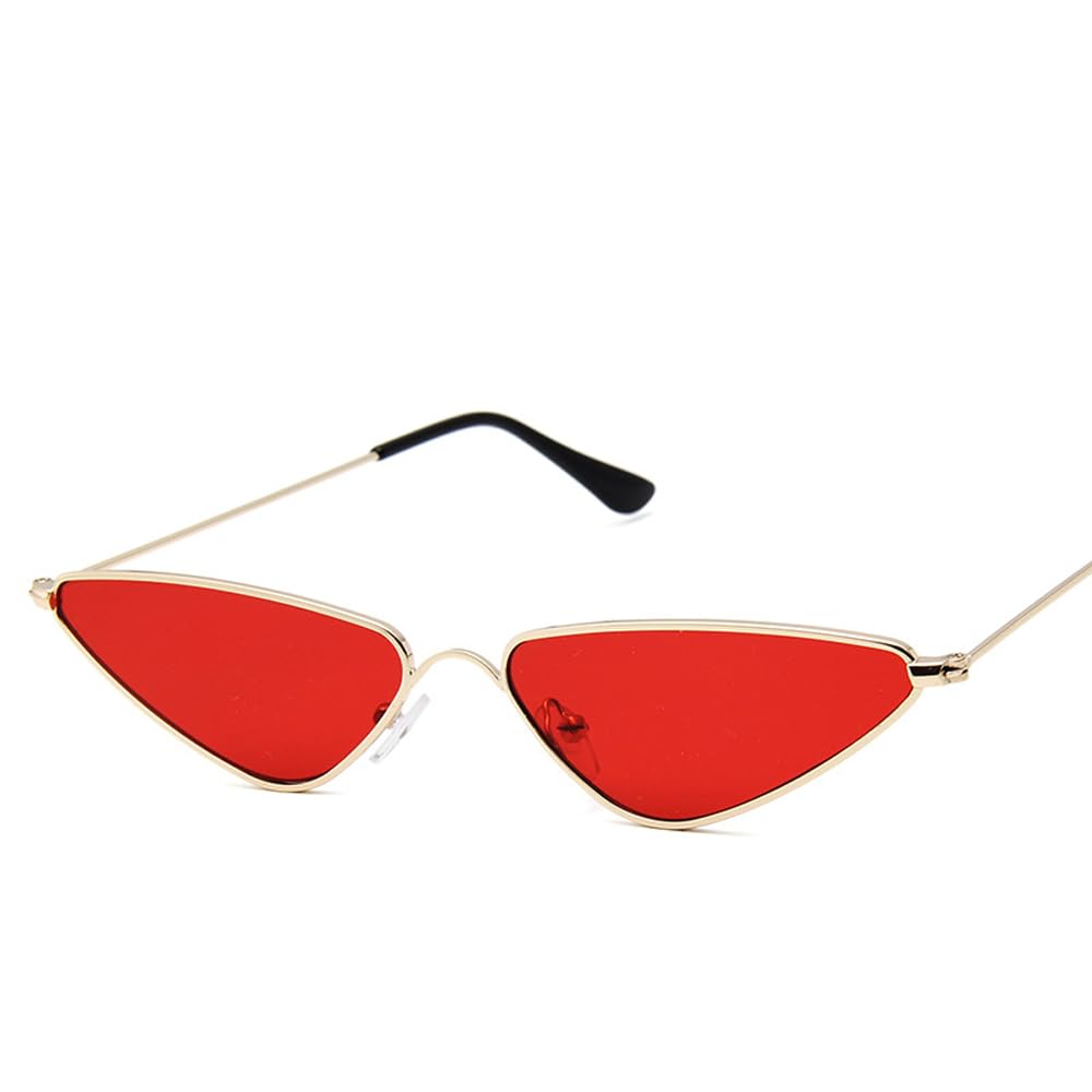 Sibeg 2023 New Vintage Cat Eye Sunglasses Men Women Unique Triangle Sun Glasses Female Yellow Metal Eyeglasses UV400(Color:Red)