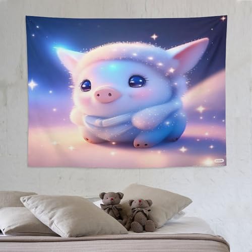 Tapisserie murale cochon mignon 150x200cm | Grand tissu pour décoration murale de salon