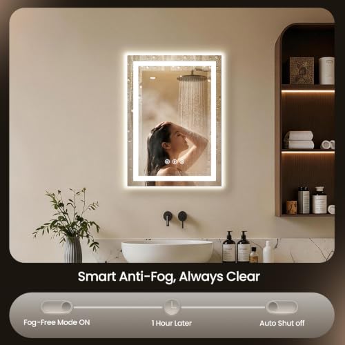 Image of 20x28 LED Bathroom Mirror with Anti-Fog, Backlit & Front Lit, Memory | Stepless Dimmable 3 Color CRI 95+ Shatterproof Tempered Glass ETL Listed for Safety Lighted Bathroom Vanity Mirror for Wall