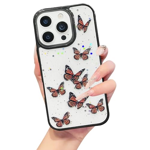 Image of VONZEE for iPhone 15 Pro Max Clear Glitter Butterfly Case, Cute Bling Sparkle Shiny Soft TPU Bumper Shockproof Women Girls Slim Protective Phone Cover for iPhone 15 Pro Max 6.7 inch,Black