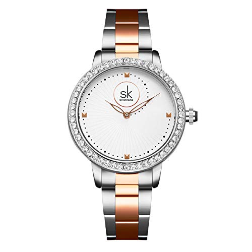 Women Fashion Luxury Quartz Watches Waterproof Ladies Stainless Steel Analog Watches Two Tone Rhinestone Timepiece