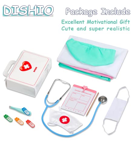 DISHIO Doctor Kit for Kids - Dress up Clothes for Girls with Doctor, Nurse, Surgeon Costume, Dentist Kit for Kids with Stethoscope, Doctor Playset for Boys Girls Ages 3-6 Halloween Christmas - Thumbnail 6