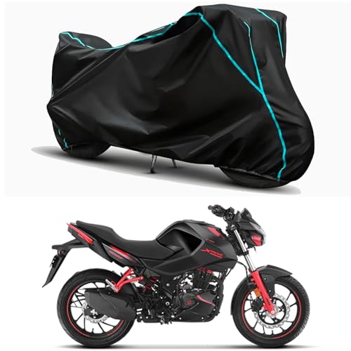 Image of Waterproof Bike Body Cover Compatible for | Hero Xtreme 160R Disc | Taffeta Fabric, Sky Piping Design, Bottom Elastic Fit | Dustproof, Sun UV & Rain Protection for All Weather.