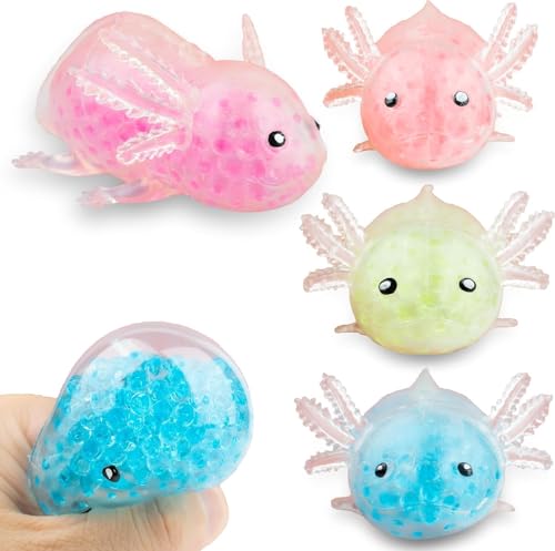 Axolotl Squisheez Stretchbälle, Squishy Axolotl 4 Pack, Stress Relief Balls (Set of 4) - Anxiety Relief Squeezing Squishy Balls | Funny Fidget Toy