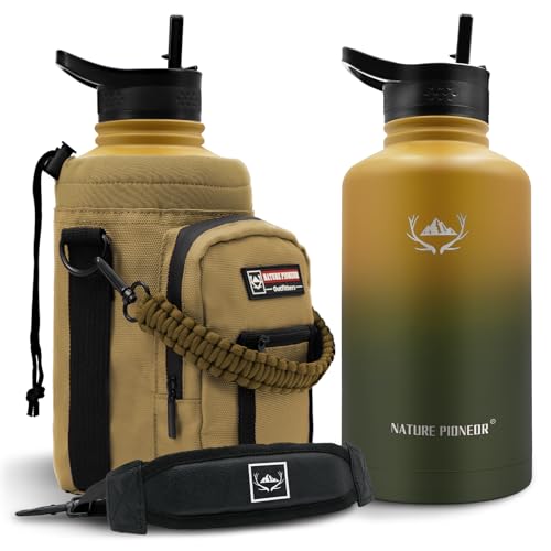 Image of NATURE PIONEOR 64 oz Insulated Water Bottle with Carrier Bag & 3 Lids