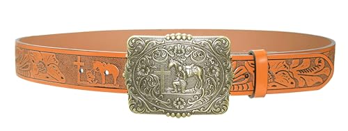 Image of Moranse Cross Cowboy Kneeling Prayer Horse Zinc Alloy Belt Buckles