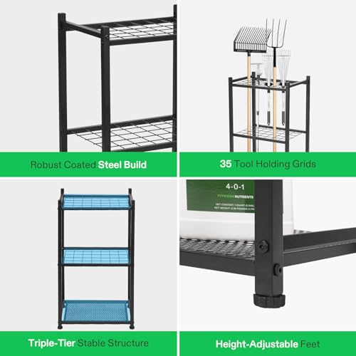VIVOSUN-Garden-Tool-Organizer-Heavy-Duty-Steel-Tool-Rack-Tool-Stand-Up-to-35-Long-Handled-Tools-Yard-Tool-Storage-for-Garage-Shed-Home-and-Outdoor-Angular-Style-with-Anti-tipping-Design