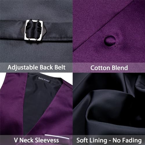 Image of Barry.Wang Mens Suit Vest Bow Tie Set 4PCS Formal V-neck Slim Fit Casual Solid Color Waistcoat Wedding Party Tuxedo