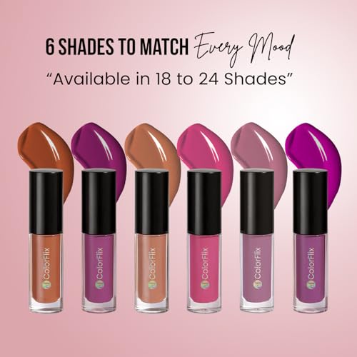 Image of ColorFlix Glam Mini Lip Kit Set of 6, UltraStay Liquid Lipsticks for All Day Wear 2ml Each