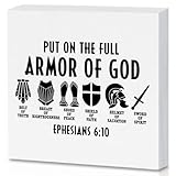 RYOTKIK Put on The Full Armor of God- Jesus Christ Rustic Wooden Box Sign Desk Decor, 6 X 6 Inch Wood Block Plaque Box Sign for God Mother, Ministry, Jesus Christ Christian Gift