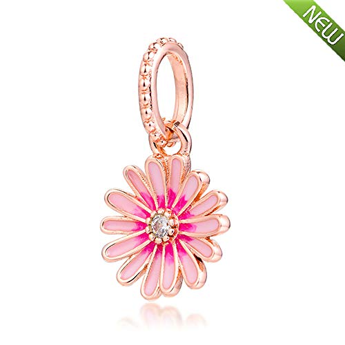 PANDOCCI 2020 Frühling Rose Pink Gänseblümchen Blume baumeln Perle 925 Silber DIY Passt für Original Pandora Armbänder Charme Modeschmuck