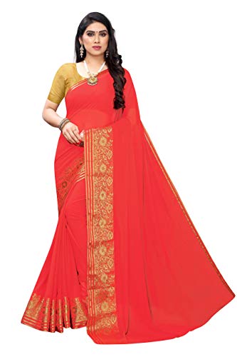 Image of AKHILAM Women's Fashion Chiffon Saree With Blouse Piece