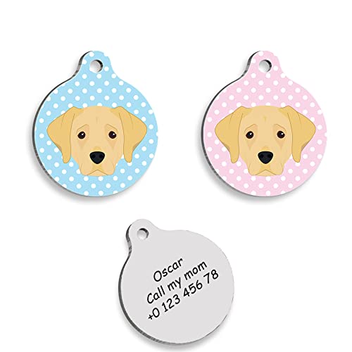 LABRADOR RETRIEVER Personalized Dog Tag - Custom Name Tag - ID Tag for Dog & Cat - Customized Pet Tags - Dog Name Tag - Cat Name Tag - Engraved Dog Tag (Pink)