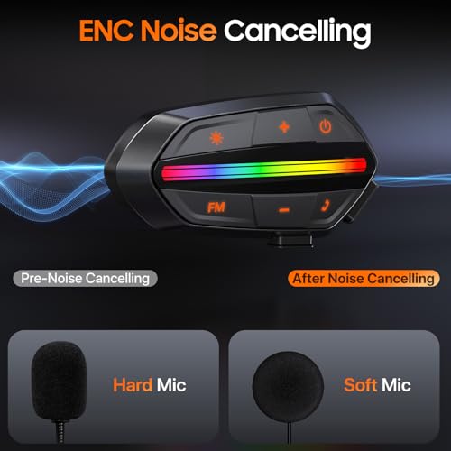 Motorcycle Bluetooth Headset, Bluetooth 5.3 Helmet Speakers with Loud Sound, RGB Lights & 1000mAh Battery, Noise Cancelling Helmet Bluetooth Headset for Drivers, IPX6 Waterproof Motorcycle Headphones - Thumbnail 3