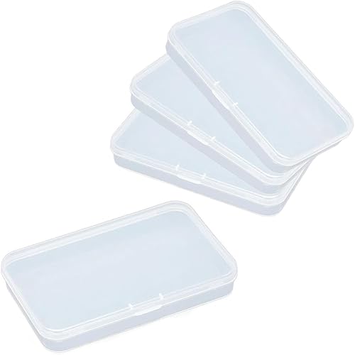 AKOAK Caja rectangular de polipropileno transparente con tapa con bisagras para tarjetas, accesorios, manualidades, suministros de aprendizaje,