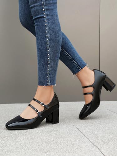 Women’s Mary Jane Block Heel Dress Shoes Retro Double Strap Chunky Heel Round Toe Pumps Shiny Party Wedding Formal Events4