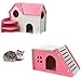 Wooden Hamster House,Hideout Hut Exercise Natural Funny Nest Toy(Pack of 2) (Pink)