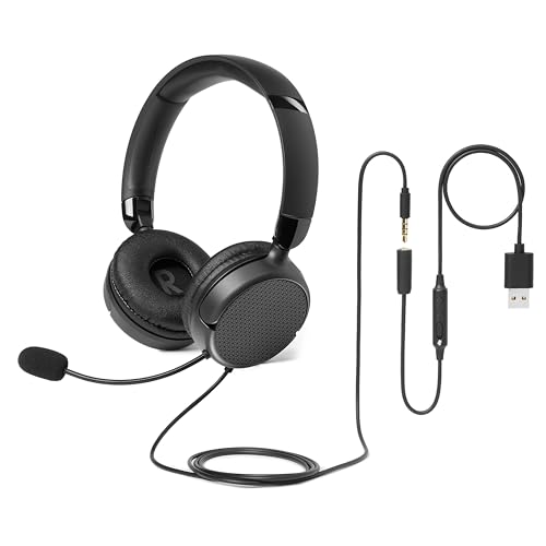 Amazon Basics Kabelgebundenes Computer-Headset mit Mikrofon, faltbar, Einheitsgröße, Schwarz