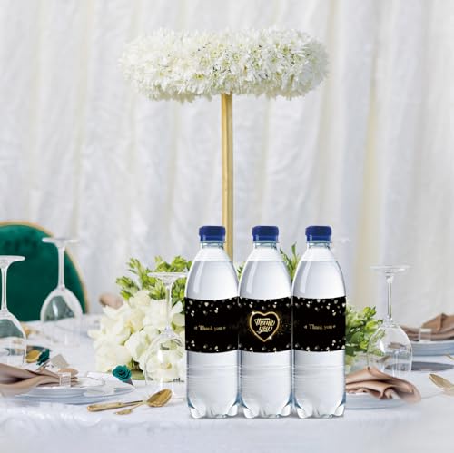 32pcs Black Thank You Water Bottle Labels, Thank You for Celebrating with Us Bottle Wrappers for Wedding/Bridal Shower, Thanksgiving Day Water Bottle Stickers