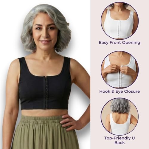 Image of ADIRA | Front Open Bra for Elderly Women | Non Padded & Non Wired | Bra for Elderly Women | Full Coverage with Front Hook | U-Back | Stretchable Cotton Fabric | Pack of 1