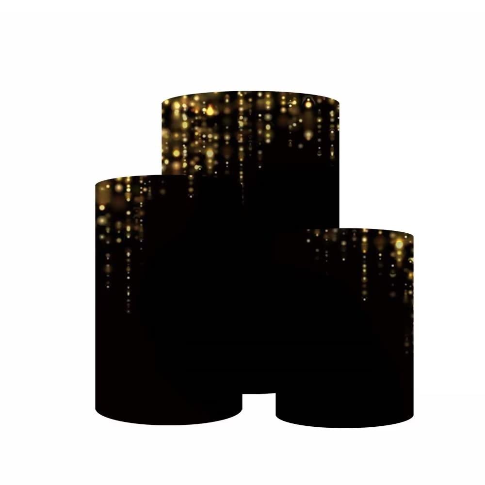 HISDH Black and Gold Birthday Party Pedestal Cover for Adults Kids Sweet 16 Party Cylinder Cover Photography Decoration Circle Plinth Cover Dia56 H77