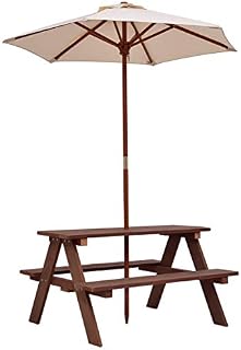 HONEY JOY Kids Picnic Table & Bench Set, 4 Seat w/Folding Umbrella