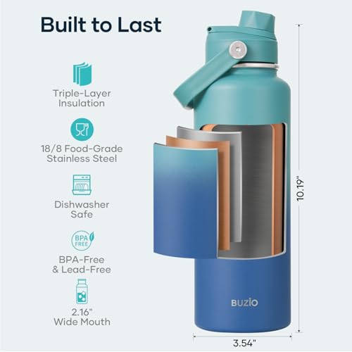 Image of BUZIO Triple Wall Vacuum Water Bottle with Dust-Proof Straw & Spout Lids
