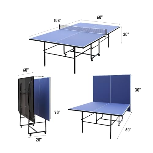 Professional Foldable Ping Pong Table for Indoor & Outdoor - 9FT Mid-Size Table Tennis Table with Net, 2 Table Tennis Paddles and 3 Balls - Quick & Easy Assembly - Thumbnail 2
