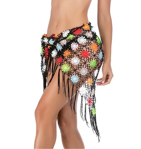 Black Swimwear Cover Up Crochet Sarong,Sexy Fashion Beach Hand Crochet Shawl Capelet Fishnet Net Skirt.(SJJ42-Black 5)