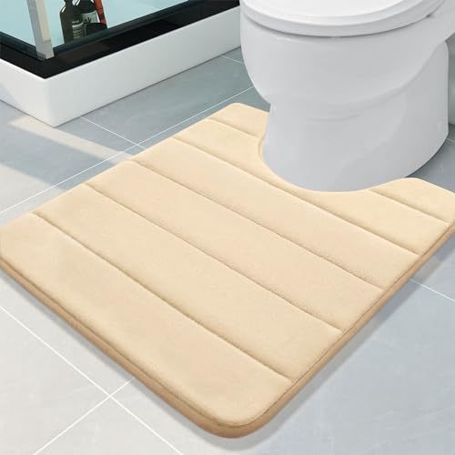 Image of Buganda Memory Foam Contour Toilet Bath Rug, U-Shaped Non Slip Absorbent Thick Soft Washable Bathroom Rugs, Floor Carpet Bath Mat for Bathroom Sink Toilet (20 inch x 24 inch, Beige)