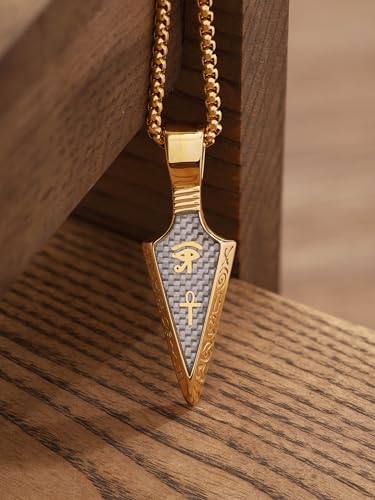 HAQUIL Arrowhead Necklace, Stainless Steel Eye of Horus Ankh Hieroglyphic Arrowhead Pendant, Box Chain, Egyptian Jewelry Gifts2