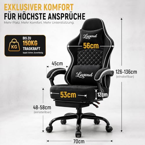 Shadcoler Gaming Stuhl Gamer Sessel - Tech-Stoff, hochdichter Schaum, Taschenfederung, ergonomische Unterstützung, 150 kg… – Ansicht 3