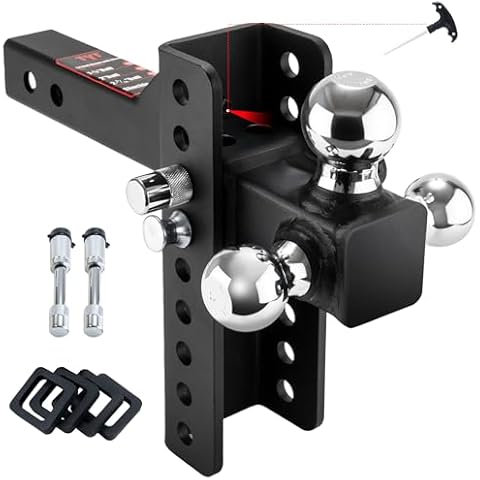 TYT Anti-Rattle Adjustable Trailer Hitch Tri-Ball Mount, Fits 2-inch Receiver, 6-7/8" Rise/Drop, 1-7/8" & 2" &2-5/16" Ball, Heavy Duty Trailer Hitch for Truck(10000lbs GTW) Cover