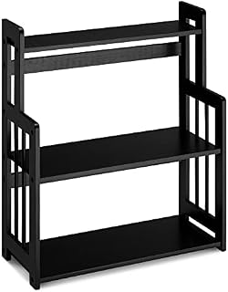 Navaris Bamboo Spice Rack - Wooden Shelf for Storing Spices Oil Jars Bottles in Kitchen - Free Standing 3 Tier Shelf for Countertop Worktop - Black